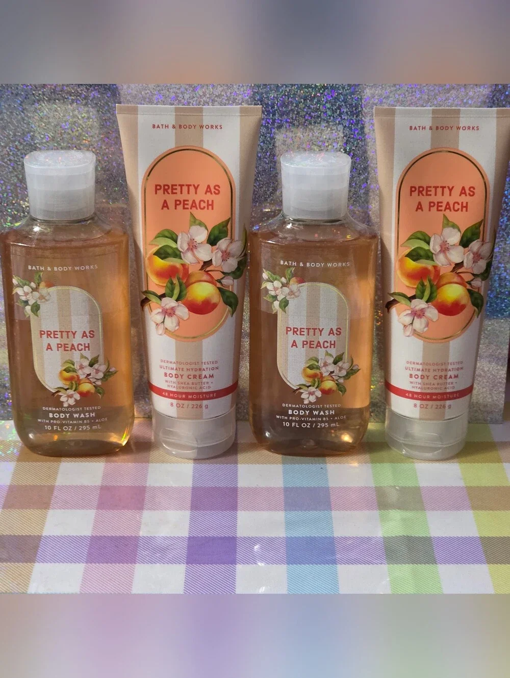 Bath & Body Works Pretty As A Peach Body Wash & Body Cream 4pc Set NEW Rare